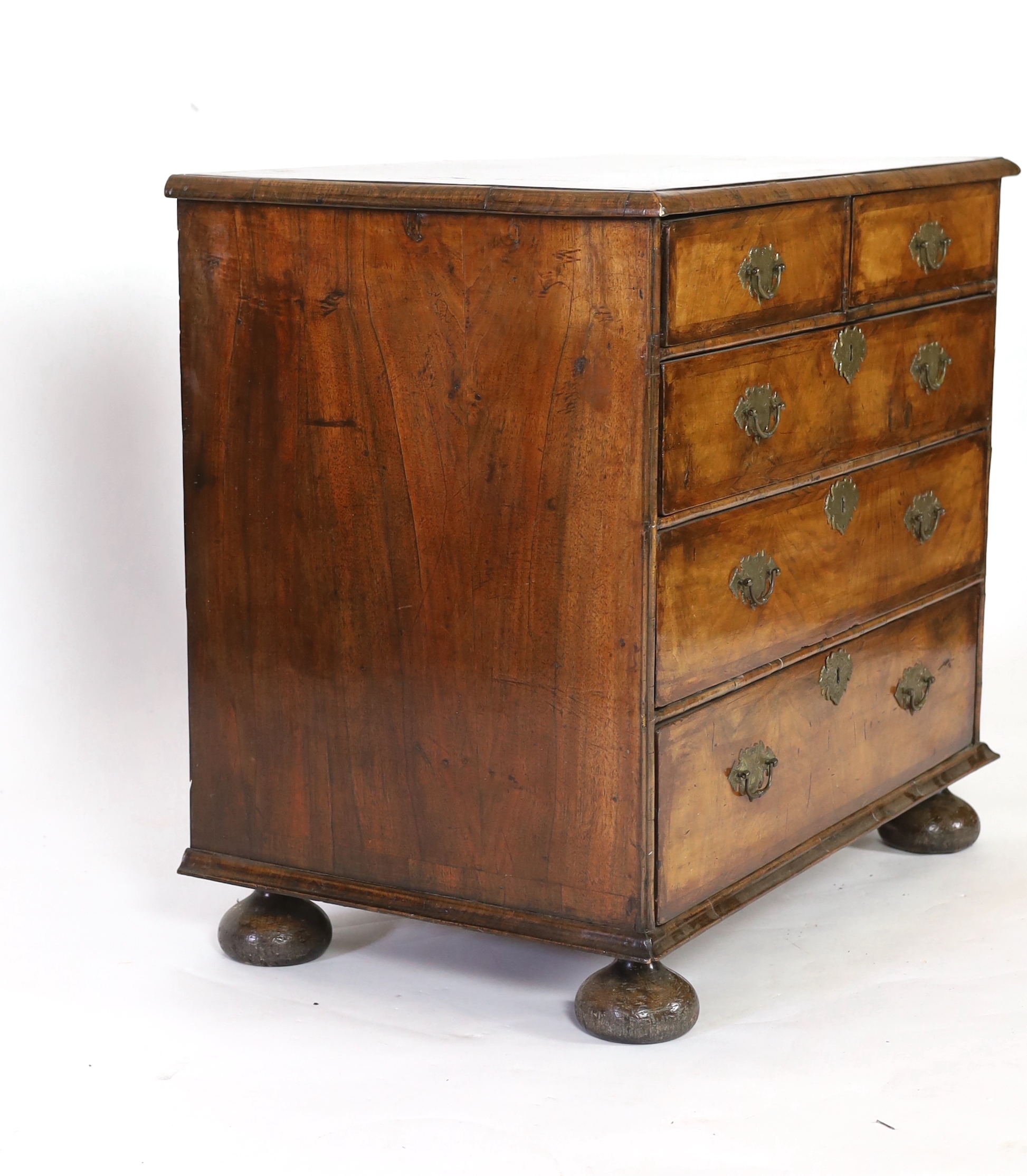 A William and Mary walnut chest of drawers, c.1690, width 94cm, depth 59cm, height 85cm